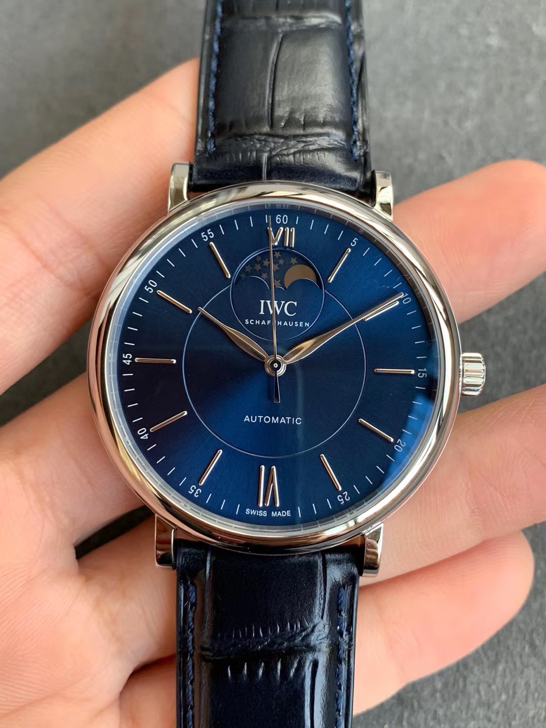 [MKS공장]IWC 포르토피노 IW459402 블루다이얼 실버핸즈 가죽스트랩