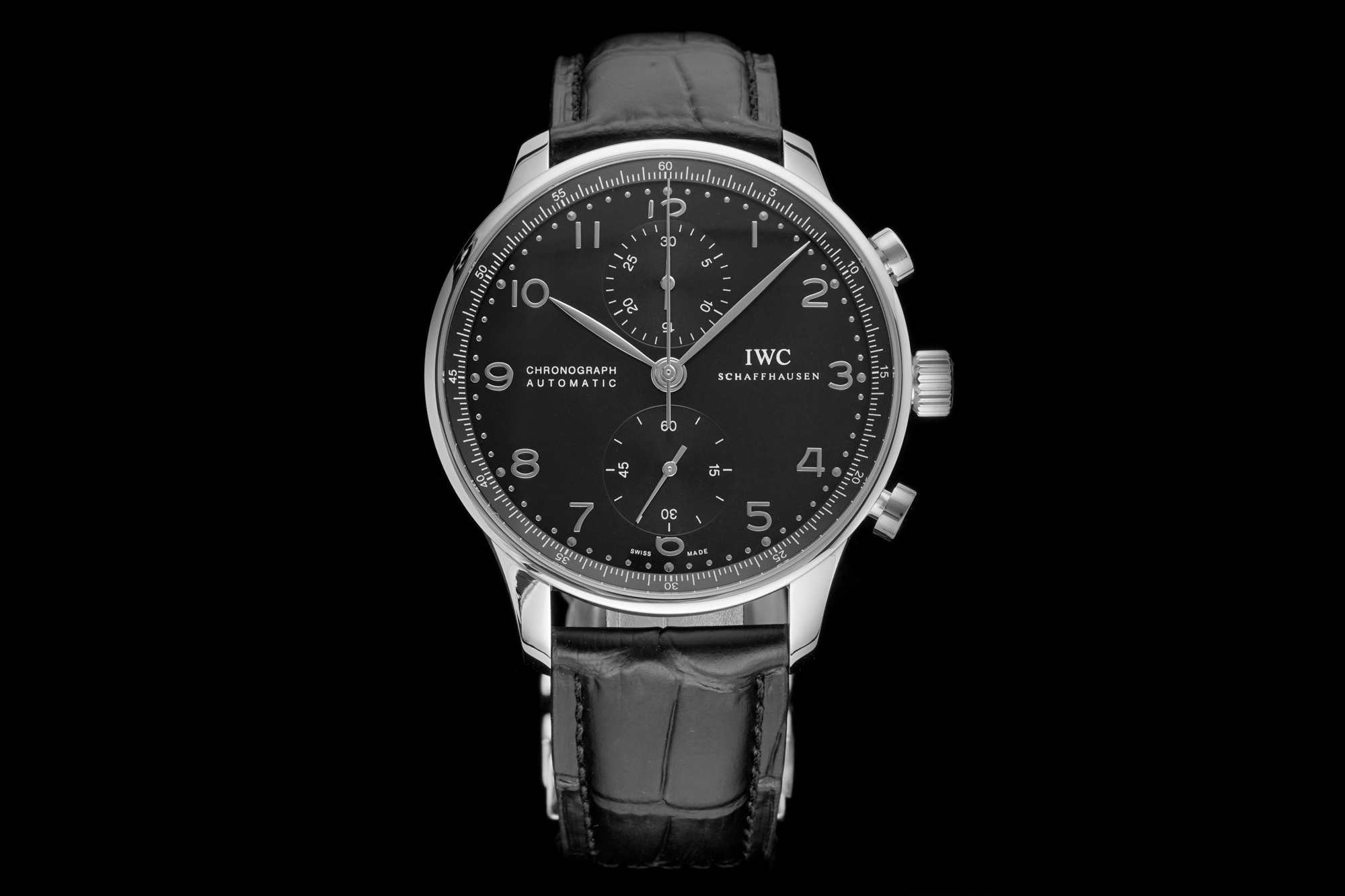 [AZ공장]IWC 포르투기즈 크로노 IW3716 블랙다이얼 실버핸즈 가죽스트랩