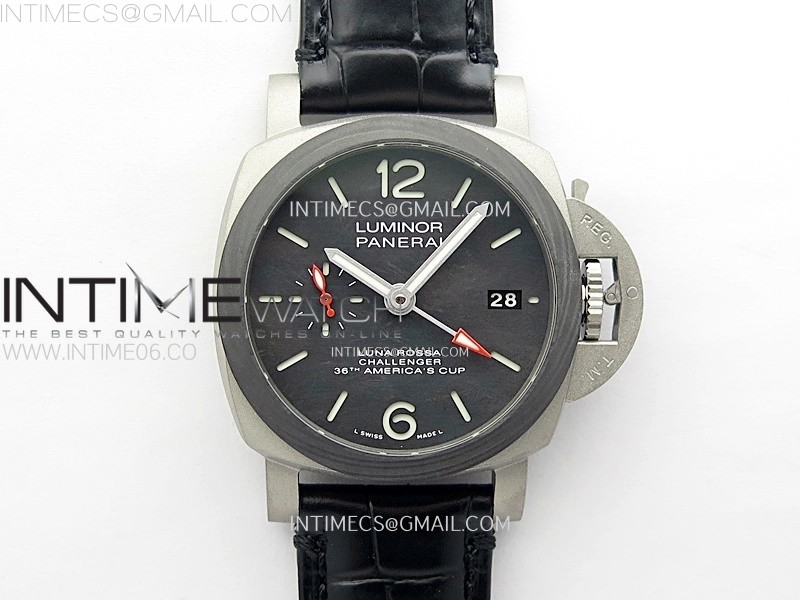 [VS공장]PAM1096 W Luminor GMT 42mm Titanium VSF 11 Best Edition Black Dial on Black Leather Strap P.9011 Super Clone