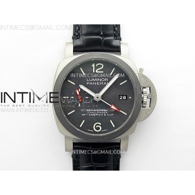 [VS공장]PAM1096 W Luminor GMT 42mm Titanium VSF 11 Best Edition Black Dial on Black Leather Strap P.9011 Super Clone