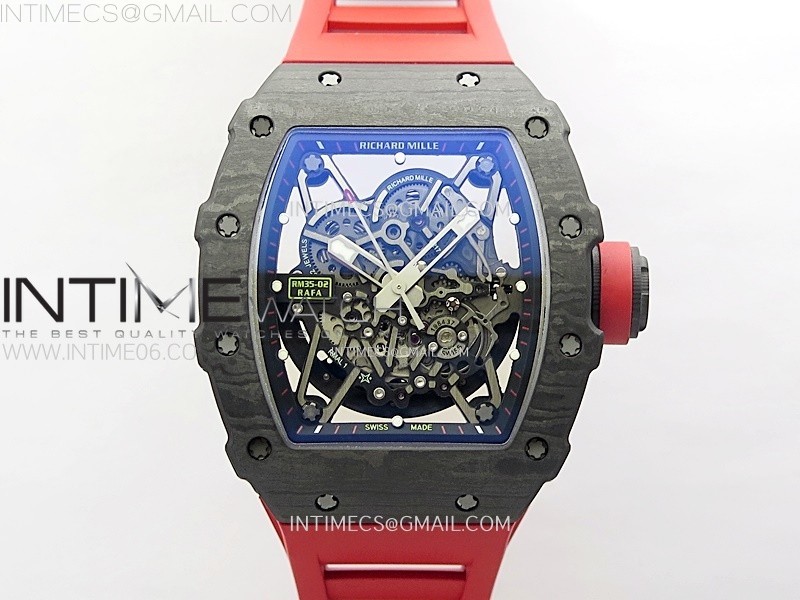 RM035-02 Real NTPT ZF All in one movement 11 Best Edition Skeleton Dial on Red Rubber Strap V5