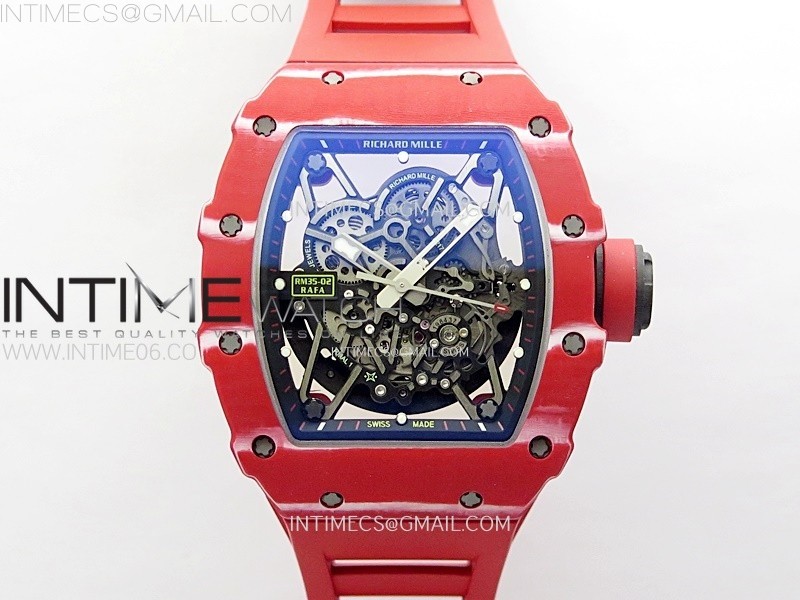 RM035-02 Real Red NTPT Carbon ZF 11 Best Edition Skeleton Dial on Red Rubber Strap V5