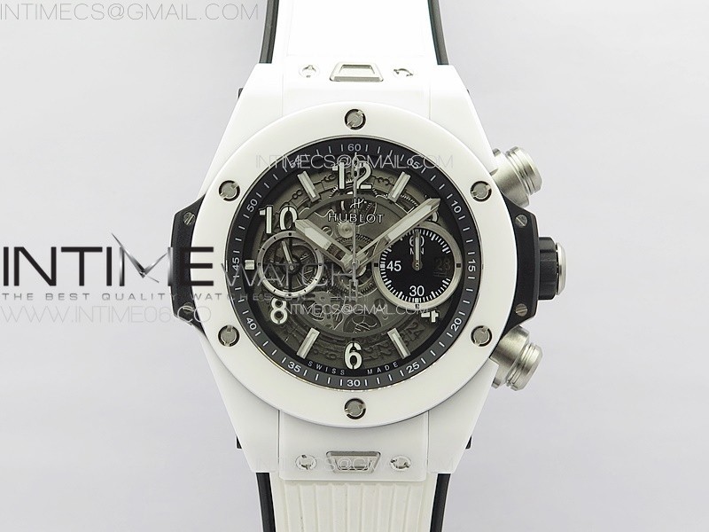 Hublot Big Bang Unico Titanium White Ceramic ZF 11 Best Edition Skeleton Dial on White Rubber Strap A1280