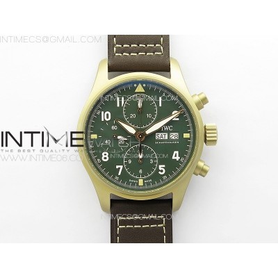 Pilot Chrono Spitfire IW387902 Bronze ZF 11 Best Edition Green Dial on Brown Leather Strap A7750