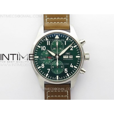 Pilot Chrono Spitfire IW377726 SS ZF 11 Best Edition Green Dial on Brown Leather Strap A7750