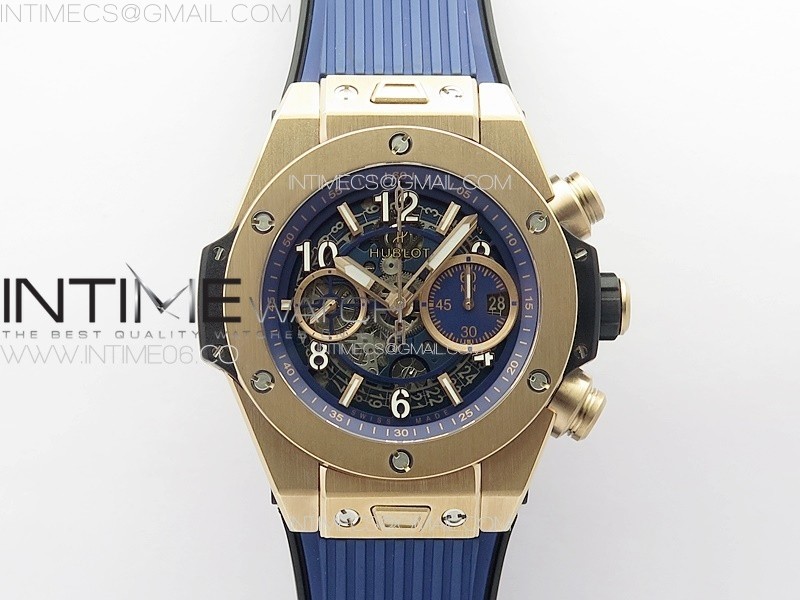 Hublot Big Bang Unico RG ZF 11 Best Edition Blue Skeleton Dial on Blue Rubber Strap A1280