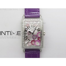 Long Island Ladies SS Diamonds Bezel ZF 11 Mother of Pearl Dial on Purple Leather Strap Swiss Ronda Quartz