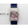 Long Island Ladies SS Diamonds Bezel ZF 11 Mother of Pearl Dial on Blue Leather Strap Swiss Ronda Quartz