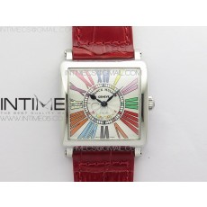 Master Square SS Ladies ZF 11 Best Edition White Colorful Roman Dial on Red Leather Strap Ronda Quartz