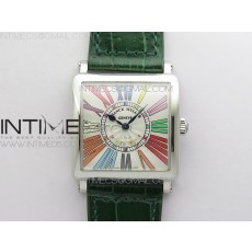 Master Square SS Ladies ZF 11 Best Edition White Colorful Roman Dial on Green Leather Strap Ronda Quartz