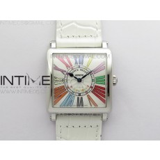 Master Square SS Ladies ZF 11 Best Edition White Colorful Roman Dial on White Leather Strap Ronda Quartz