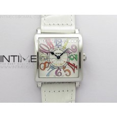 Master Square SS Ladies ZF 11 Best Edition White Colorful Arabic Dial on White Leather Strap Ronda Quartz