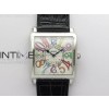 Master Square SS Ladies ZF 11 Best Edition White Colorful Arabic Dial on Black Leather Strap Ronda Quartz