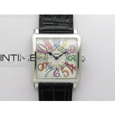 Master Square SS Ladies ZF 11 Best Edition White Colorful Arabic Dial on Black Leather Strap Ronda Quartz