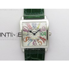 Master Square SS Ladies ZF 11 Best Edition White Colorful Arabic Dial on Green Leather Strap Ronda Quartz