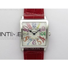 Master Square SS Ladies ZF 11 Best Edition White Colorful Arabic Dial on Red Leather Strap Ronda Quartz