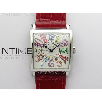 Master Square SS Ladies ZF 11 Best Edition White Colorful Arabic Dial on Red Leather Strap Ronda Quartz