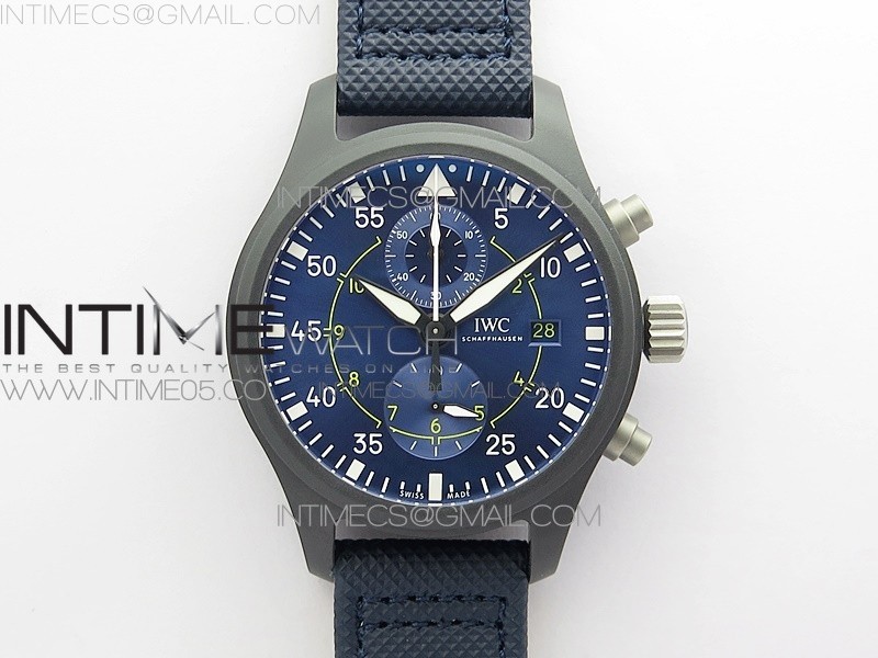 Pilot Chrono Blue Angels Black Ceramic ZF Best Edition on Blue Leather Strap A7750