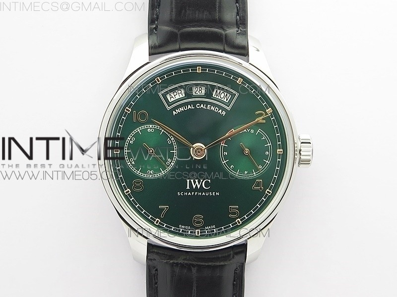 Portuguese Real PR Real Annual Calendar IW503510 ZF 11 Best Edition Green Dial on Black Leather Strap A52850