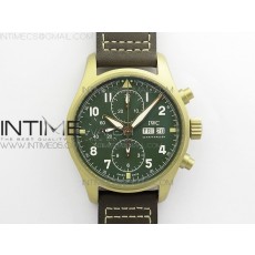 Pilot Chrono Spitfire IW387902 Bronzo ZF 11 Best Edition Green Dial on Brown Leather Strap A7750