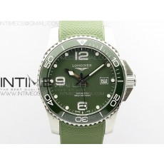 Conquest L3.840.4.56.6 Real Ceramic Bezel SS ZF 11 Best Edition Green dial On Green Rubber Strap A2824