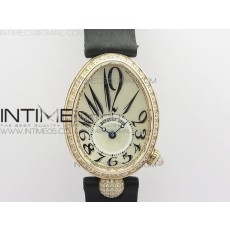 Reine de Naples 8928BB 33mm RG ZF 11 Best Edition White MOP Dial Numeral Markers Diamonds Bezel on Black Fabric Strap A537