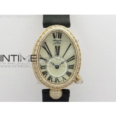 Reine de Naples 8928BB 33mm RG ZF 11 Best Edition White MOP Dial Roman Markers Diamonds Bezel on Black Fabric Strap A537