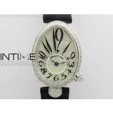 Reine de Naples 8928BB 33mm SS ZF 11 Best Edition White MOP Dial Numeral Markers Diamonds Bezel on Black Fabric Strap A537