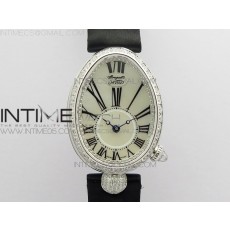 Reine de Naples 8928BB 33mm SS ZF 11 Best Edition White MOP Dial Roman Markers Diamonds Bezel on Black Fabric Strap A537