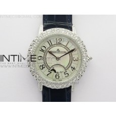 Rendez-Vous Night & Day SS Diamonds Bezel ZF 11 Best Edition White MOP Dial on Black Leather Strap A898