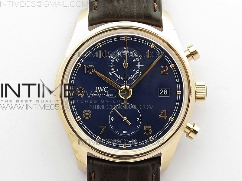 Portugieser Chrono Classic 42 IW390406 RG ZF 11 Best Edition Blue dial on Brown Leather Strap A7750