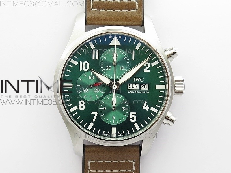 Pilot Chrono Spitfire IW377726 SS ZF 11 Best Edition Green Dial on Brown Leather Strap A7750