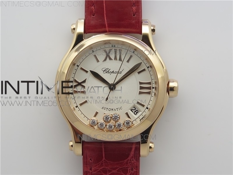 HAPPY SPORT AUTOMATIC RG 36MM ZF 11 BEST EDITION WHITE DIAL ON RED LEATHER STRAP A2892