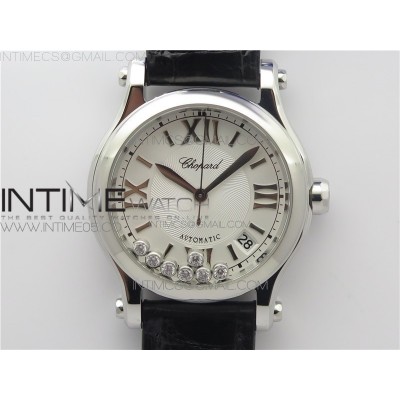 HAPPY SPORT AUTOMATIC SS 36MM ZF 11 BEST EDITION WHITE DIAL ON BLACK LEATHER STRAP A2892