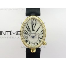 Reine de Naples 8918BB YG ZF 11 Best Edition White MOP Dial Diamonds Bezel on Black Fabric Strap A537