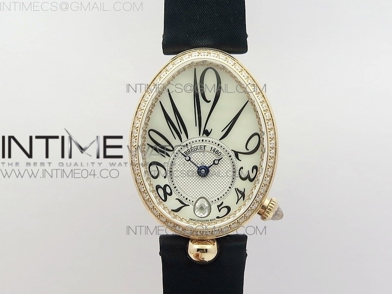 Reine de Naples 8918BB RG ZF 11 Best Edition White MOP Dial Diamonds Bezel on Black Fabric Strap A537