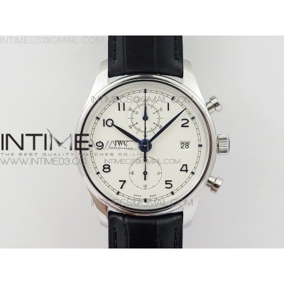 6Portugieser Chrono Classic 42 IW390406 ZF 11 Best Edition White dial blue markers on Black Leather Strap A7750