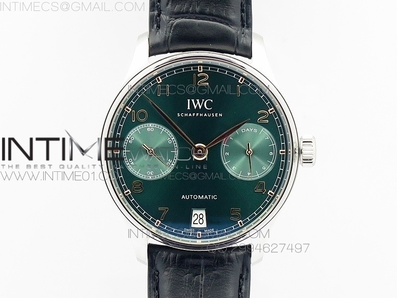 PORTUGUESE REAL PR SS IW500708 Green DIAL V4 ZF 11 BEST EDITION ON BLACK LEATHER STRAP A52010