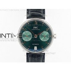 PORTUGUESE REAL PR SS IW500708 Green DIAL V4 ZF 11 BEST EDITION ON BLACK LEATHER STRAP A52010