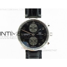 Portuguese IW371447 ZF V3 11 Best Edition SS Black dial on Black Leather Strap A79350 (Slim Movement)