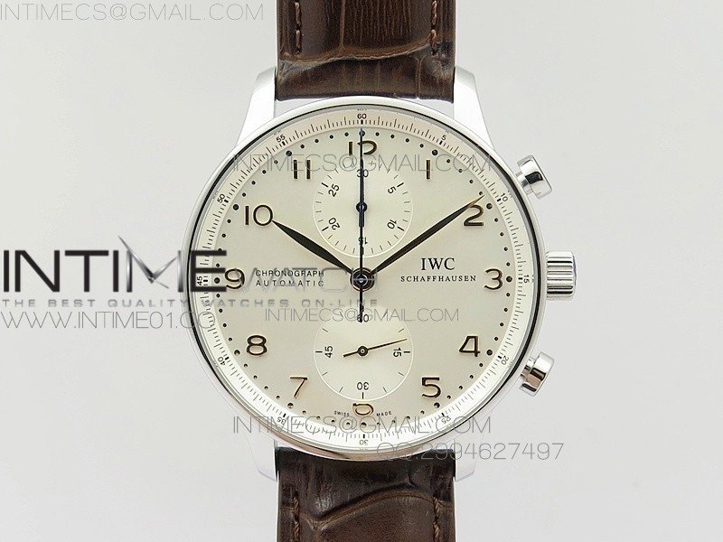 Portuguese IW371445 ZF V3 11 Best Edition SS White Dial RG Markers on Brown Leather Strap A79350 (Slim Movement)