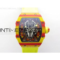 RM027-03 Real Tourbillon OrangeRed Carbon BBR Best Edition Skeleton Dial on Yellow Nylon Strap