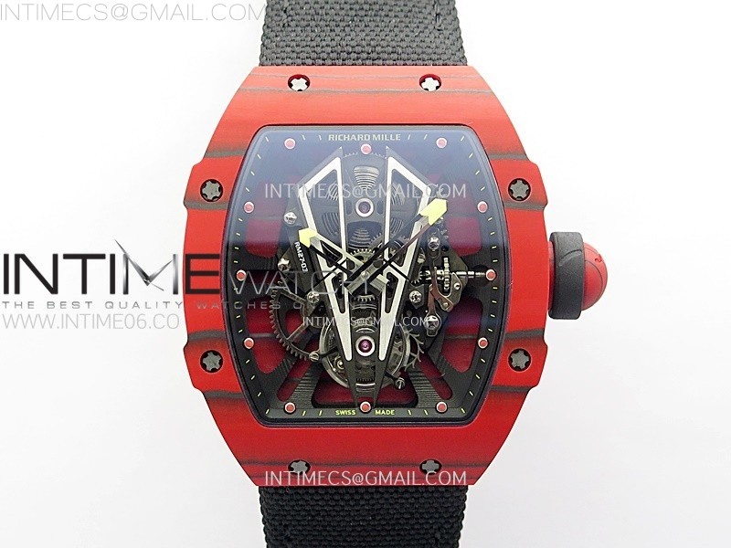 RM027-03 Real Tourbillon Red Carbon BBR Best Edition Skeleton Dial on Black Nylon Strap