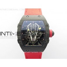 RM027-03 Real Tourbillon Black Carbon BBR Best Edition Skeleton Dial on Red Nylon Strap