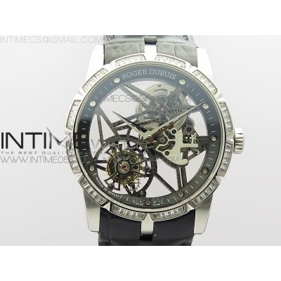 Excalibur Rddbex0393 SS Crystals Bezel BBR Best Edition Skeleton Dial on Black Leather Strap A2136 Tourbillon V4