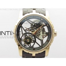 Excalibur Rddbex0393 RG BBR Best Edition Skeleton Dial on Brown Leather Strap A2136 Tourbillon V4