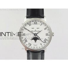 Villeret Quantième Complet 8 Jours SS Complicated Function OMF 11 Best Edition White Dial on Black Leather Strap A6639