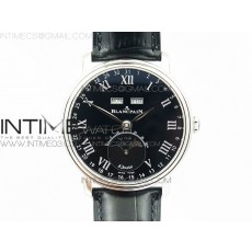 Villeret Quantième Complet 8 Jours SS Complicated Function OMF 11 Best Edition Black Dial on Black Leather Strap A6639