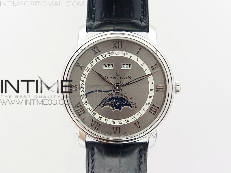 Villeret 6654 SS Complicated Function OMF V2 11 Best Edition Gray Dial (White Datewheel) on Black Leather Strap A6654