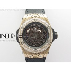 Big Bang Sang Bleu RG Ti Crystal Bezel WWF 11 Best Edition Black Skeletonal Dial On Black Gummy Strap Asian HB1213 V2